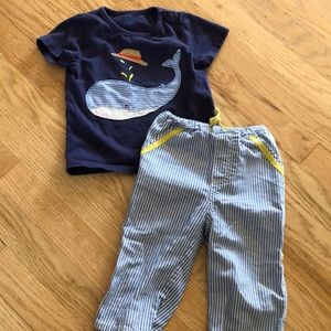 Baby Boden whale themed shirt and pants for boys